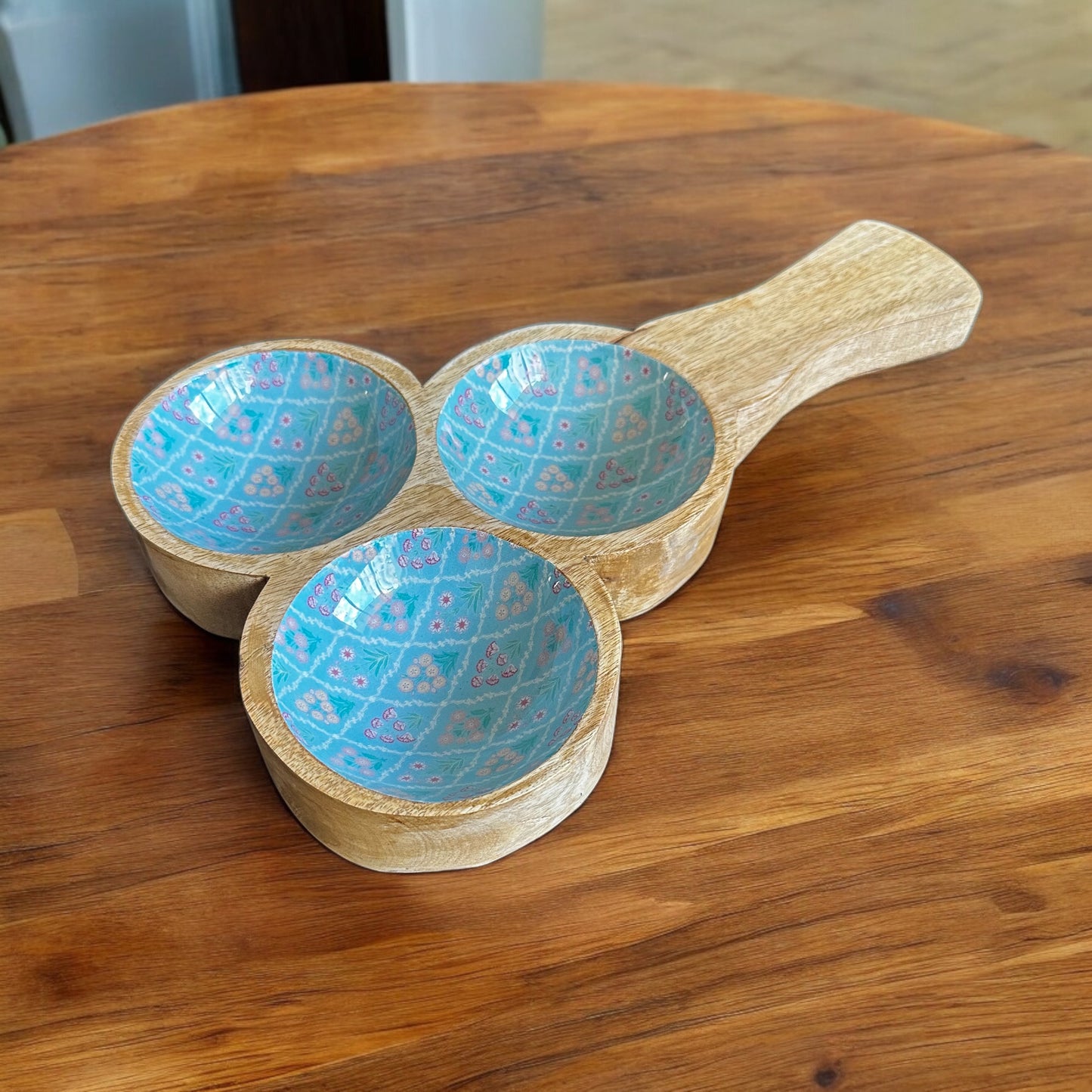 Meraki all-wood Botanical Bliss three-bowl platter - single