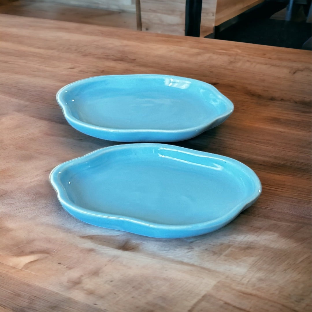 Ocean blue small dessert plates - set of two