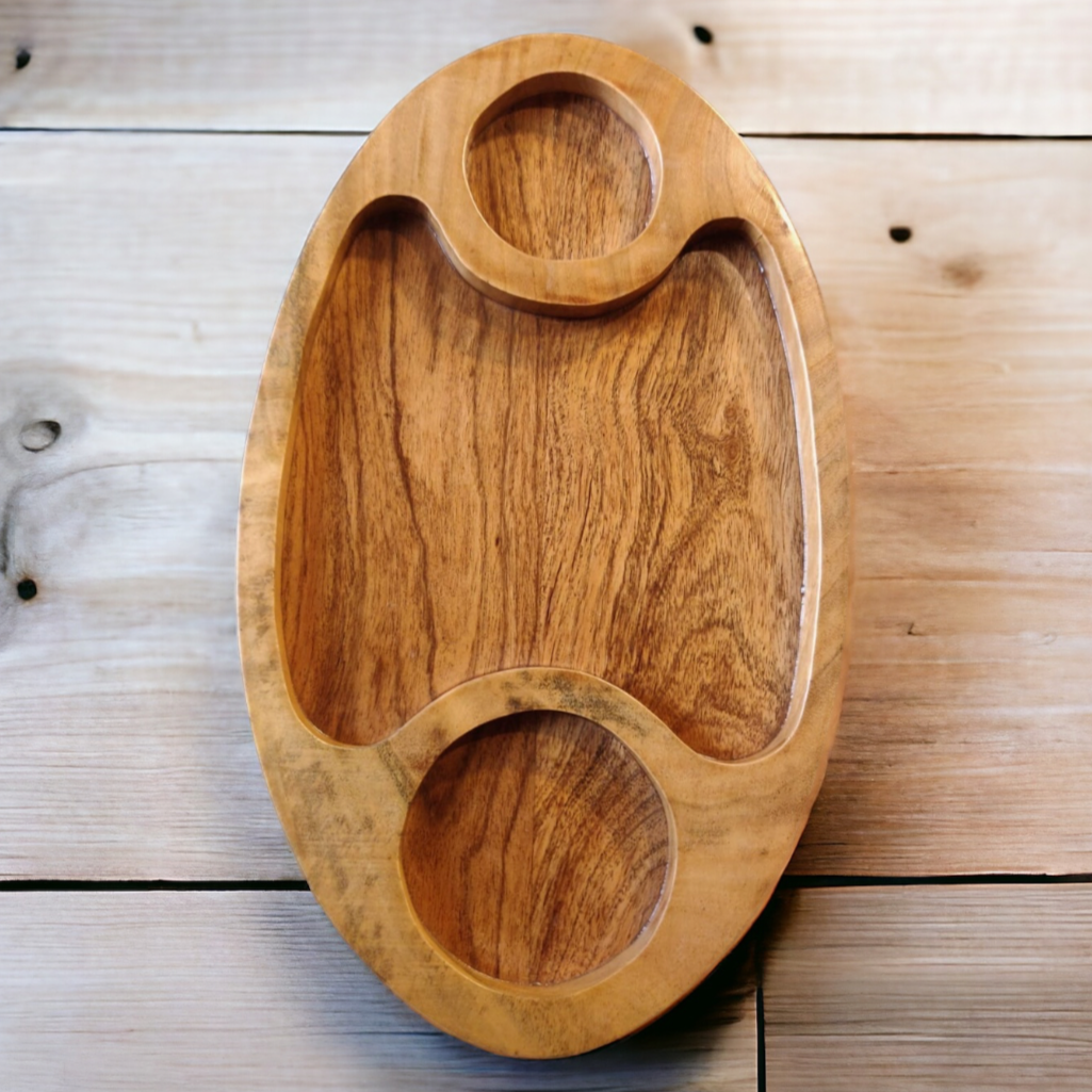 Acacia wood duo delight serving chip and dip platter - single