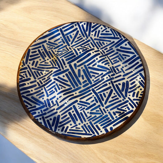 Meraki Blue Meridian Round Dip Acacia Wood Platter - single