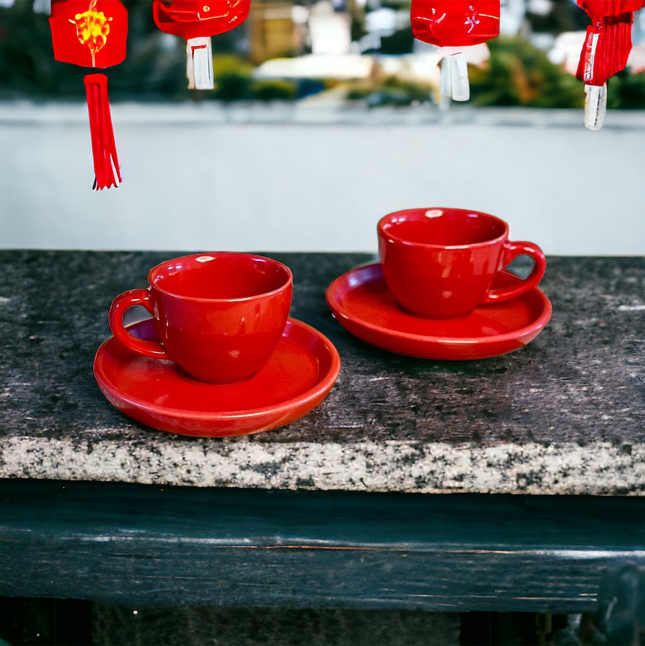 Red PetitePleasure Cups & Saucer Set for 2