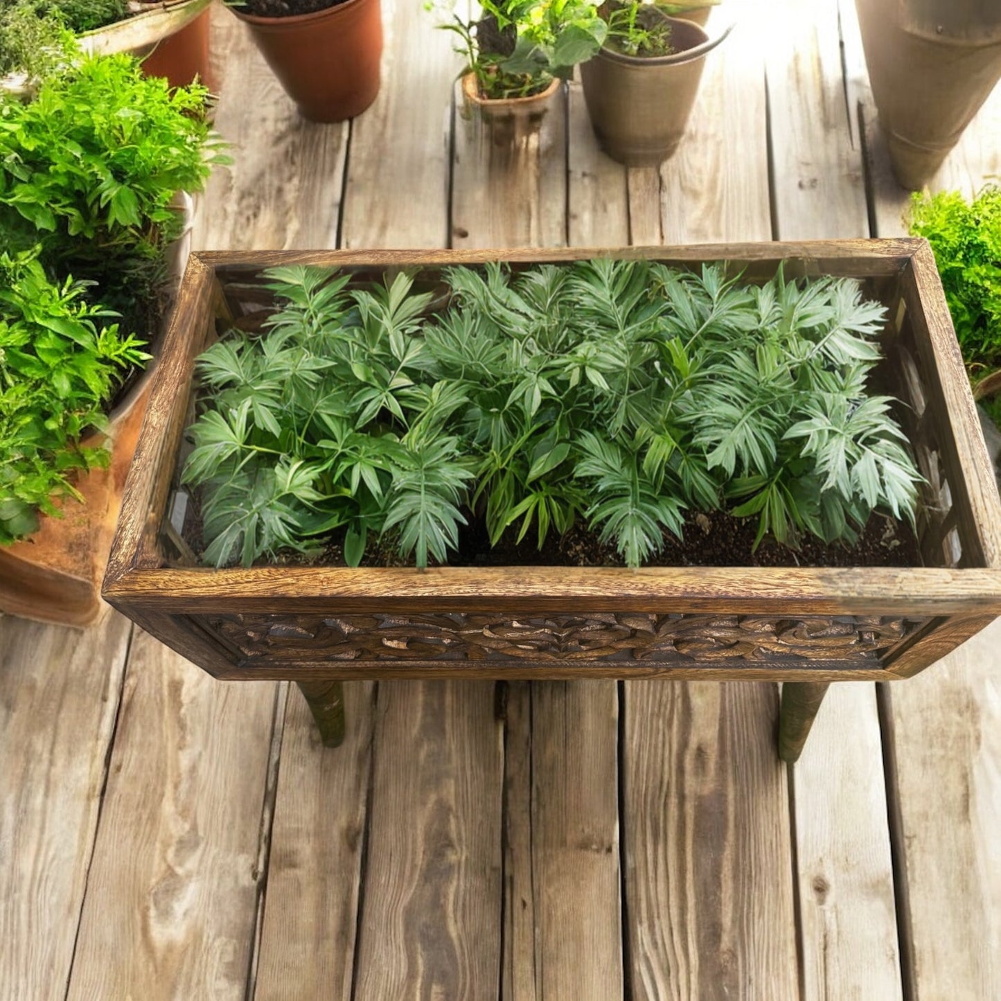 Heritage Bloom Long Mango Wood Planter Bar with Detachable Legs