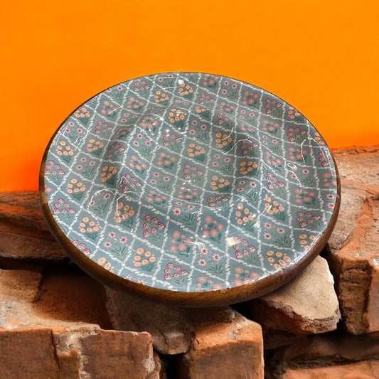 Meraki all-wood Botanical Bliss Round Dip Acacia Wood Platter - single