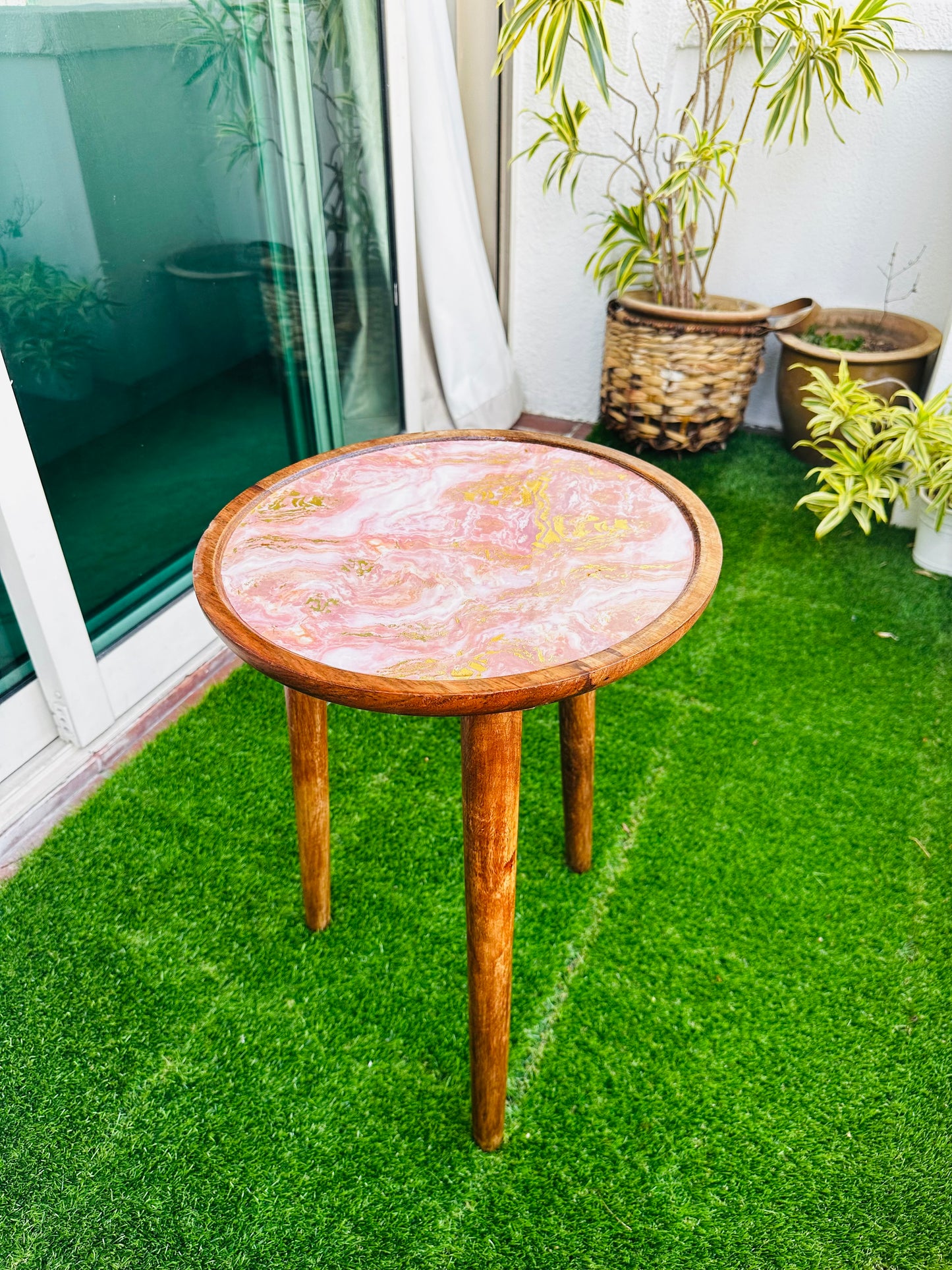 Acacia Wood Meraki Blush Enamel Detachable Legs Table - single