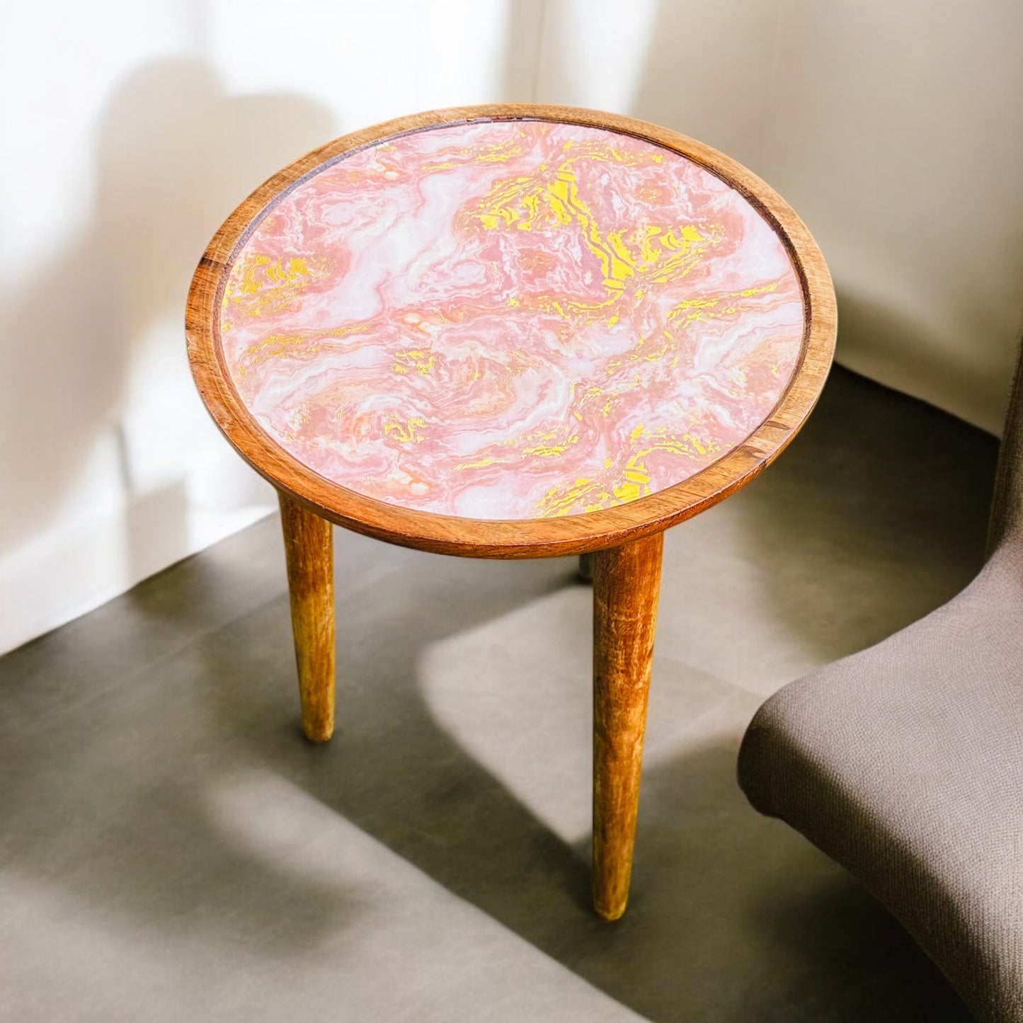 Acacia Wooden Accent Table Small Blush Enamel Detachable Legs Table - single