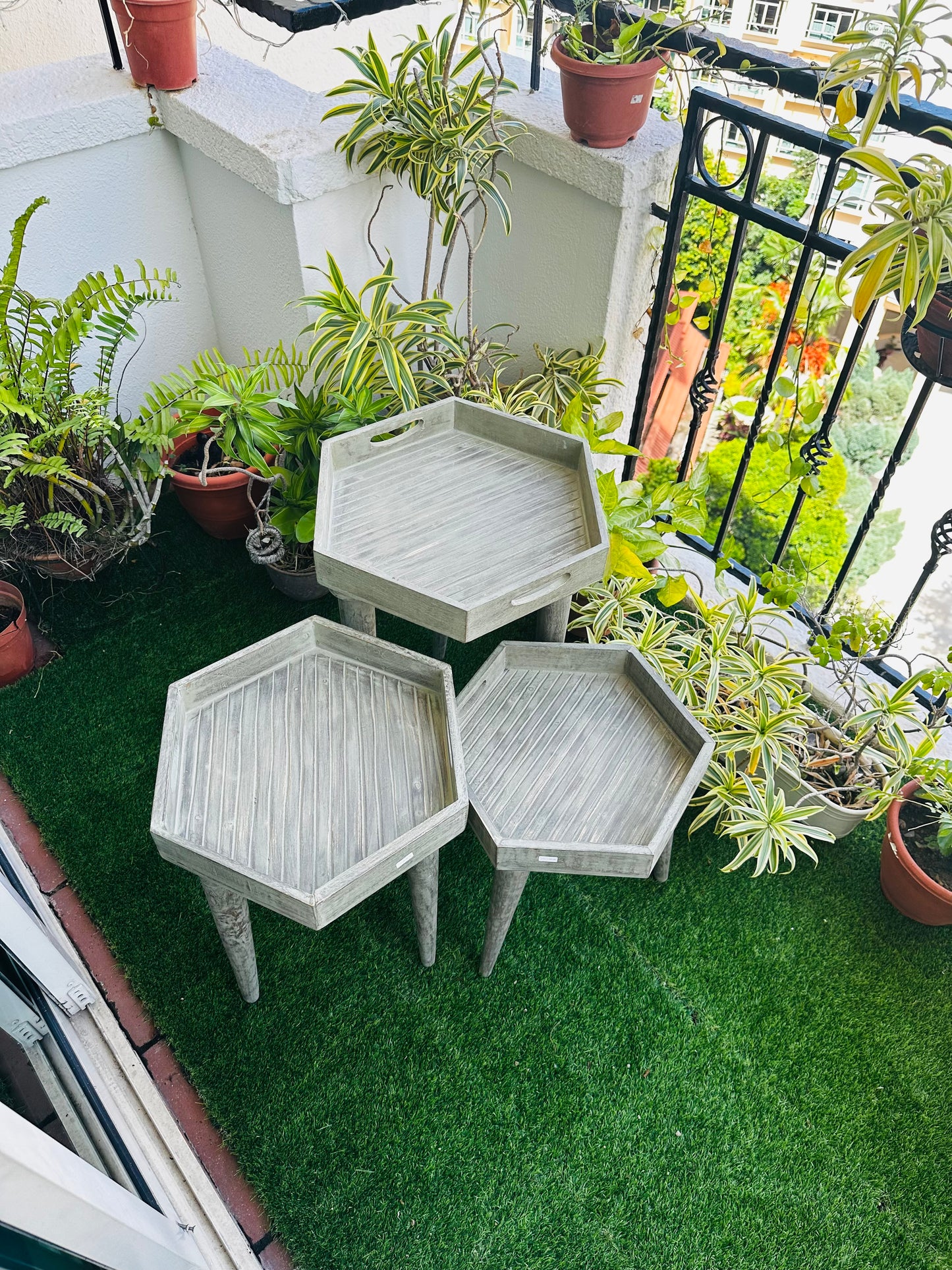 Washed Grey Colour Hex Mango Wood Tray Table with detachable legs