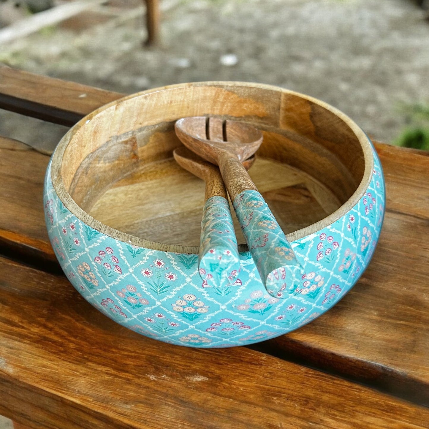 Meraki all-wood Botanical Bliss Salad Bowl With 2 Servers