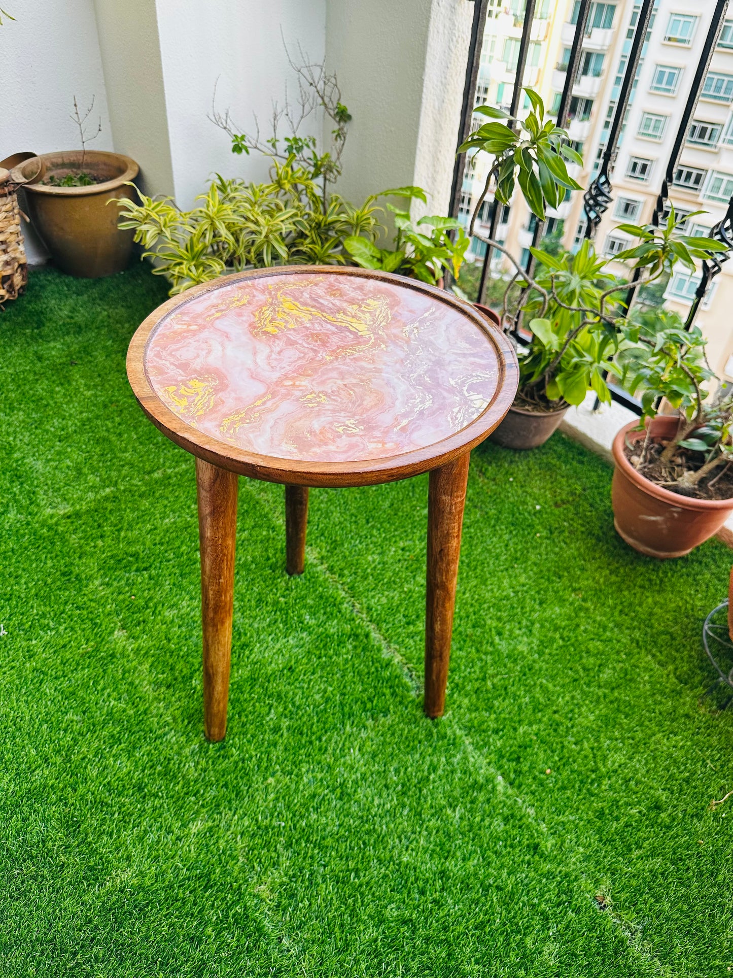 Acacia Wood Meraki Blush Enamel Detachable Legs Table - single