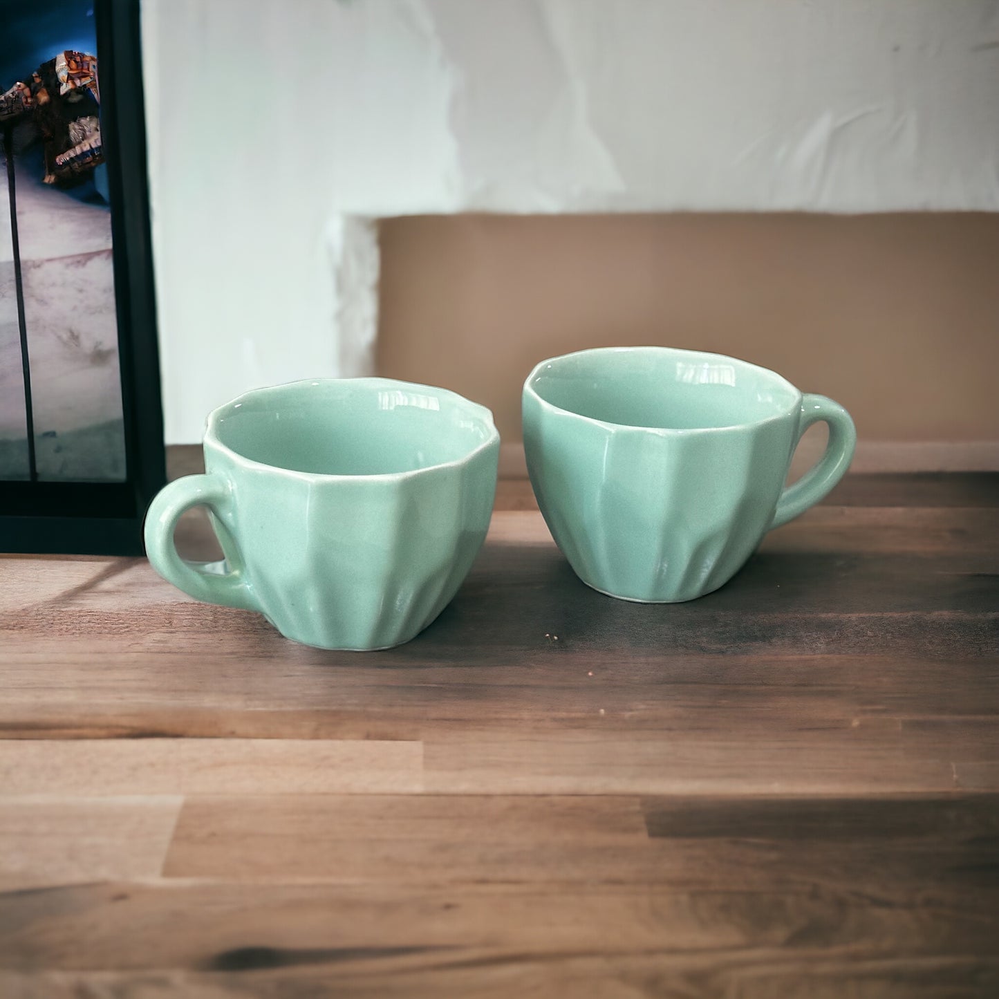 Mint Charm Stoneware Tea Cups - set of 2