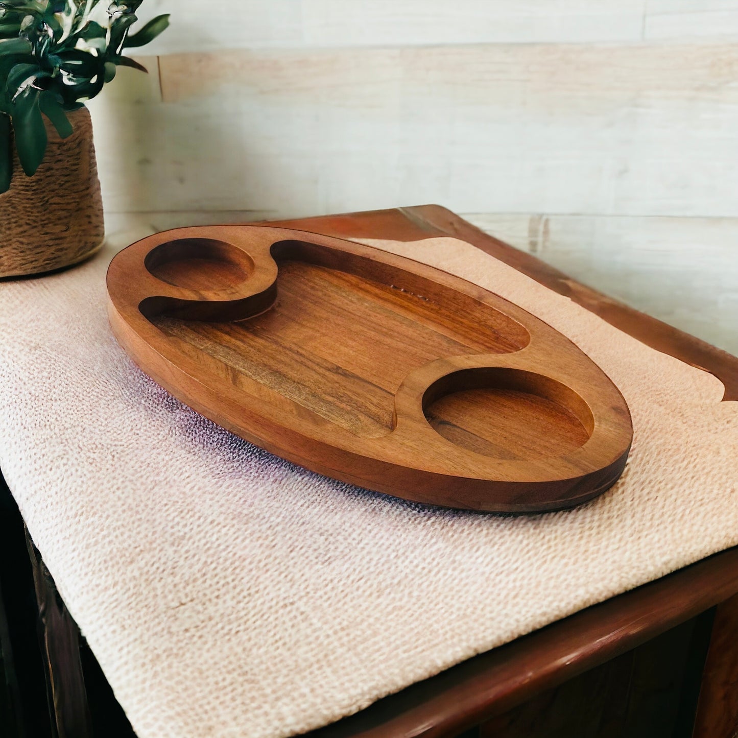 Acacia wood duo delight serving chip and dip platter - single