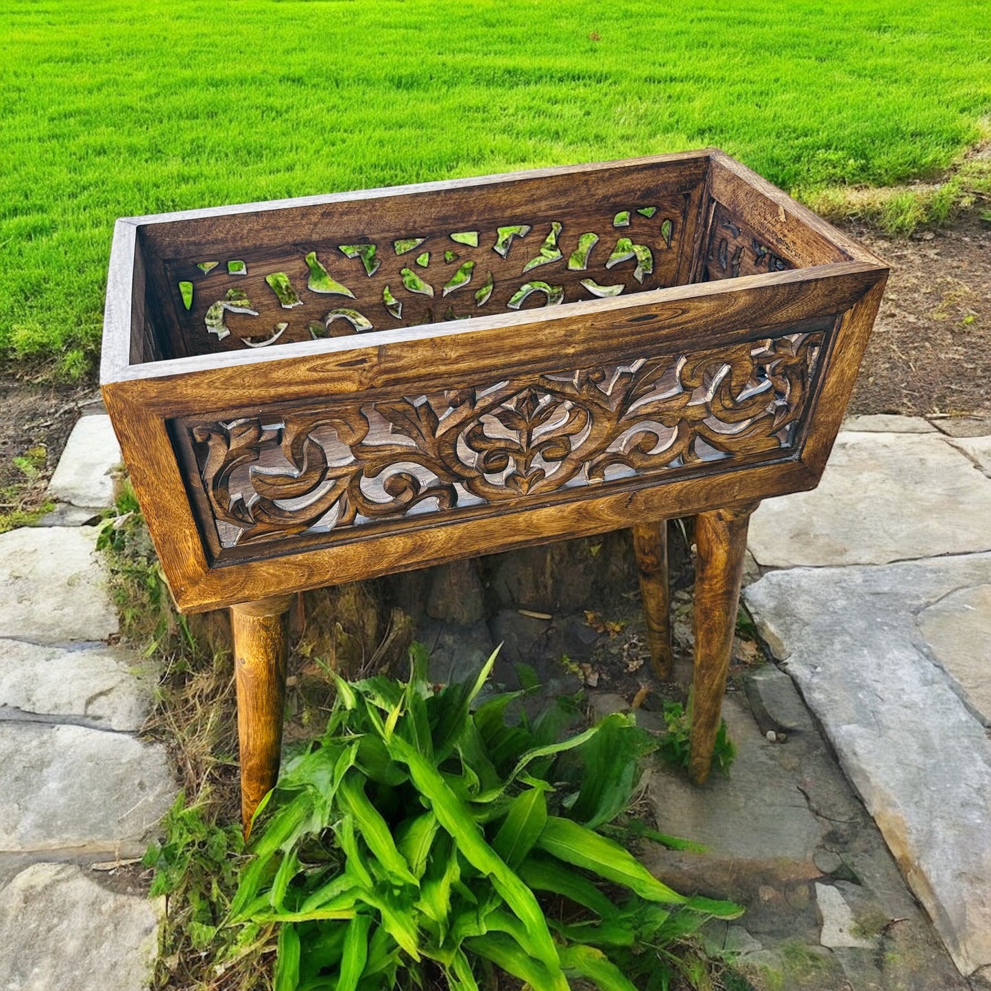 Heritage Bloom Long Mango Wood Planter Bar with Detachable Legs
