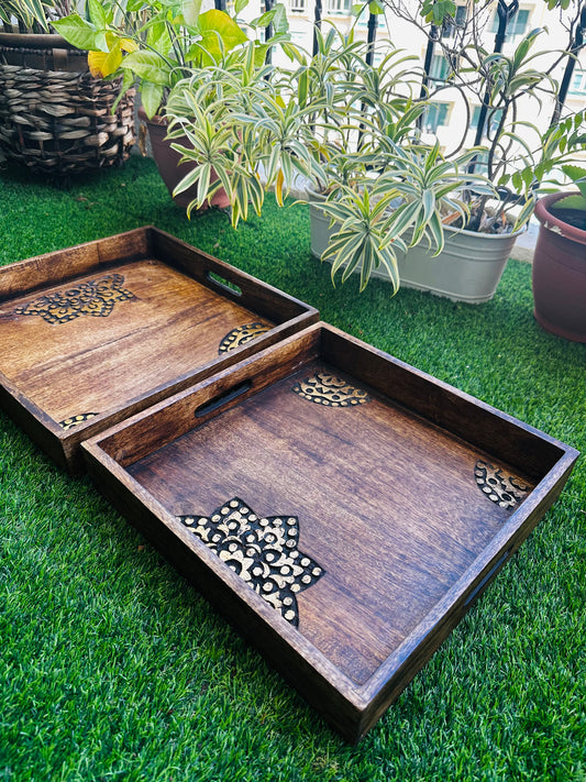 Golden Accents Square Mango Wood Tray