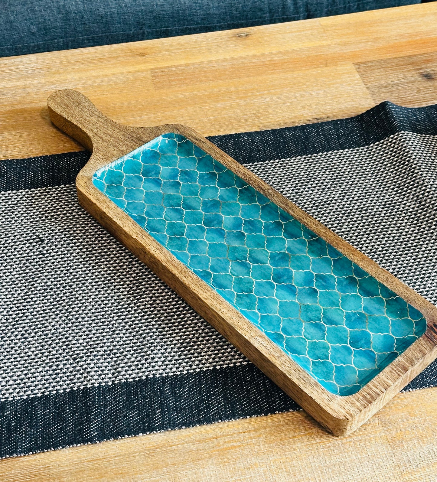 Meraki Turquoise Dream Mango Wood Long Platter - single