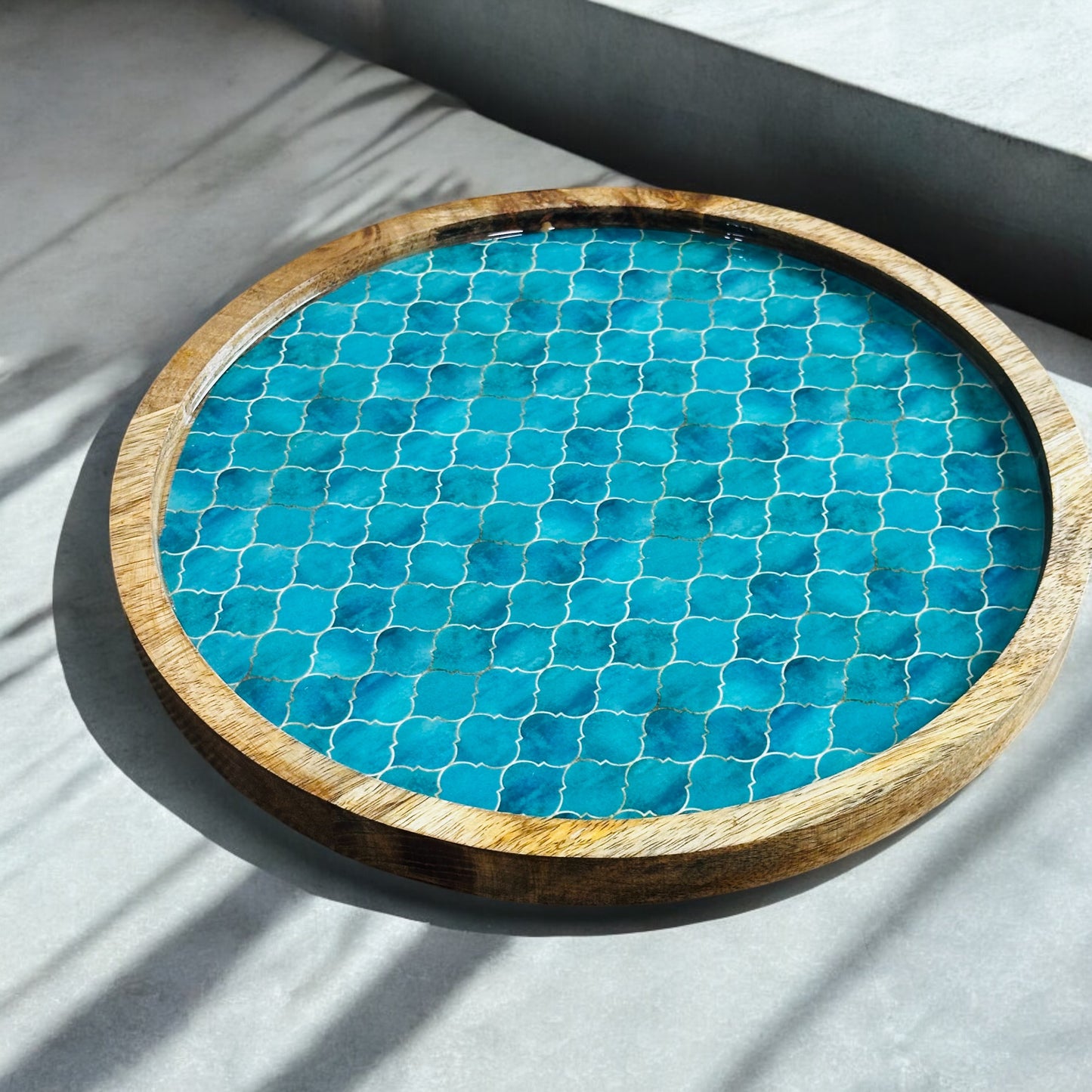 Meraki Turquoise Dream Mango Wood Round Platter - single