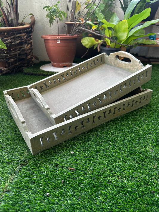 Carvaverde Washed Green Mango Wood Antique Rectangular Tray