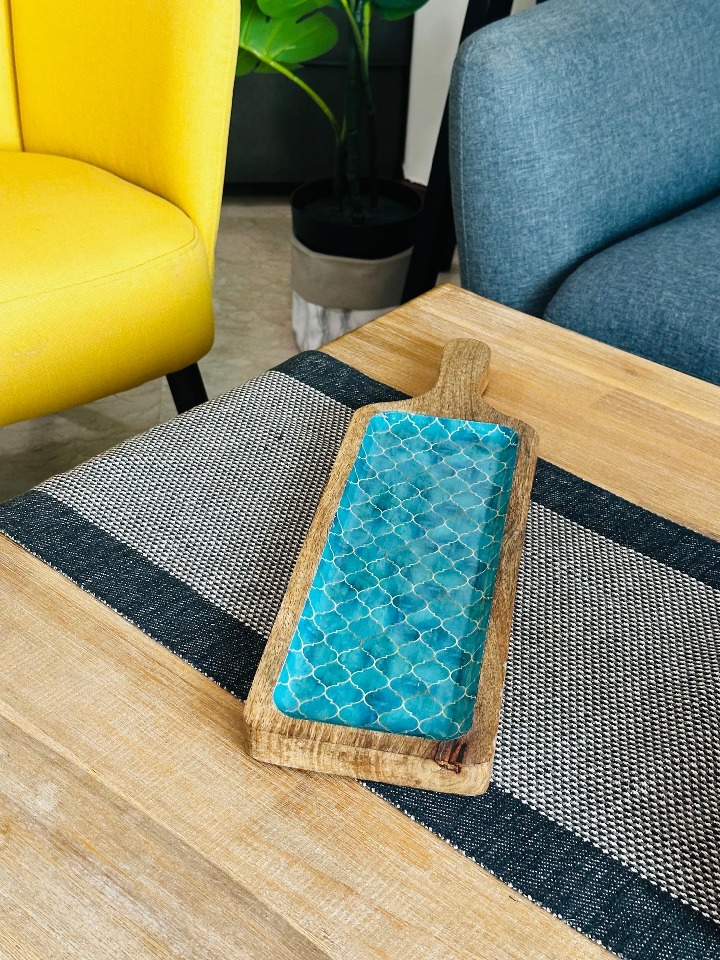 Meraki Turquoise Dream Mango Wood Long Platter - single