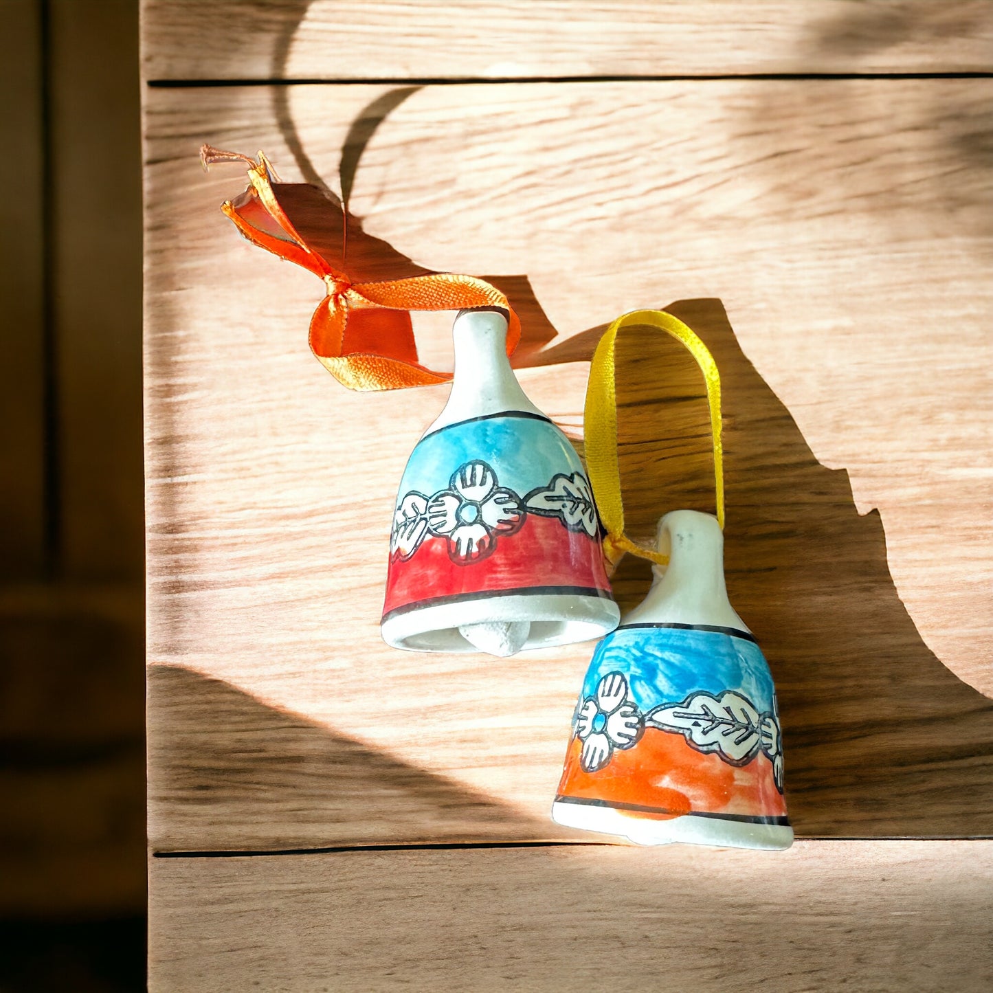 Hand painted assorted ceramic bells - set of 2