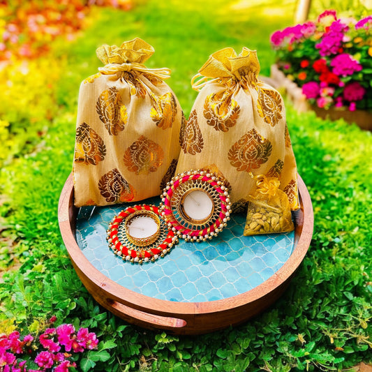 Festival Gift Hamper 3: Wooden turquoise dream tray with festival goodies including normal delivery