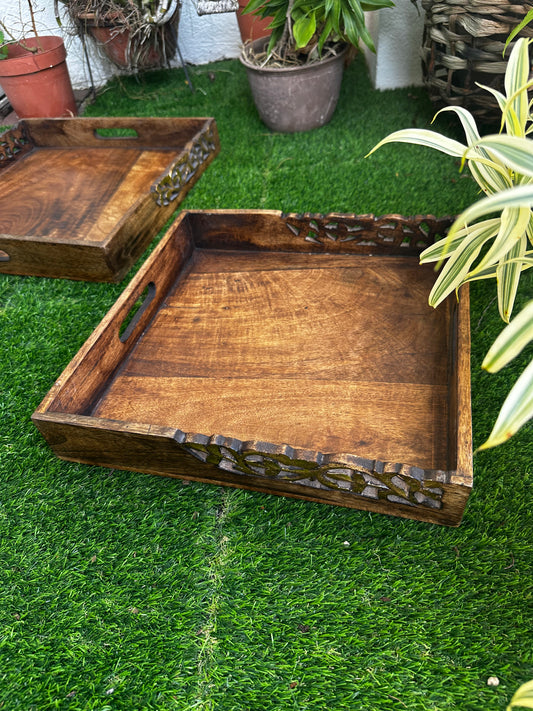 Golden Edge Mango Wood Square Tray