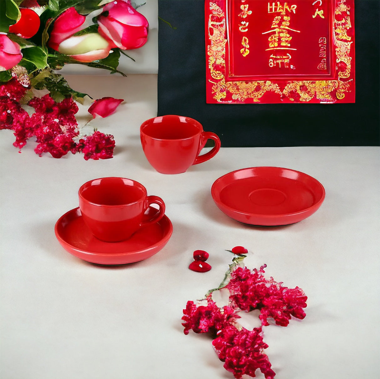 Red PetitePleasure Cups & Saucer Set for 2