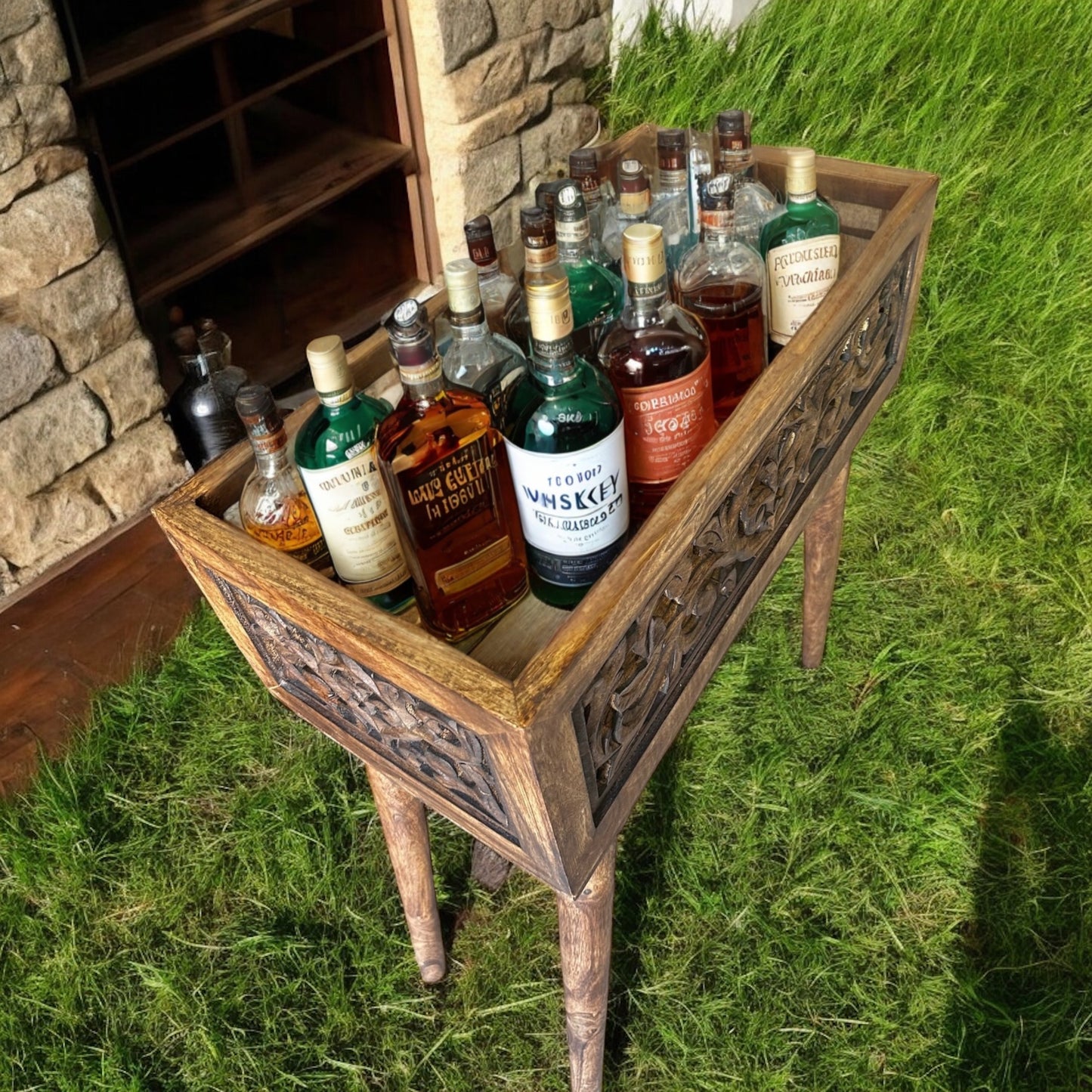 Heritage Bloom Long Mango Wood Planter Bar with Detachable Legs