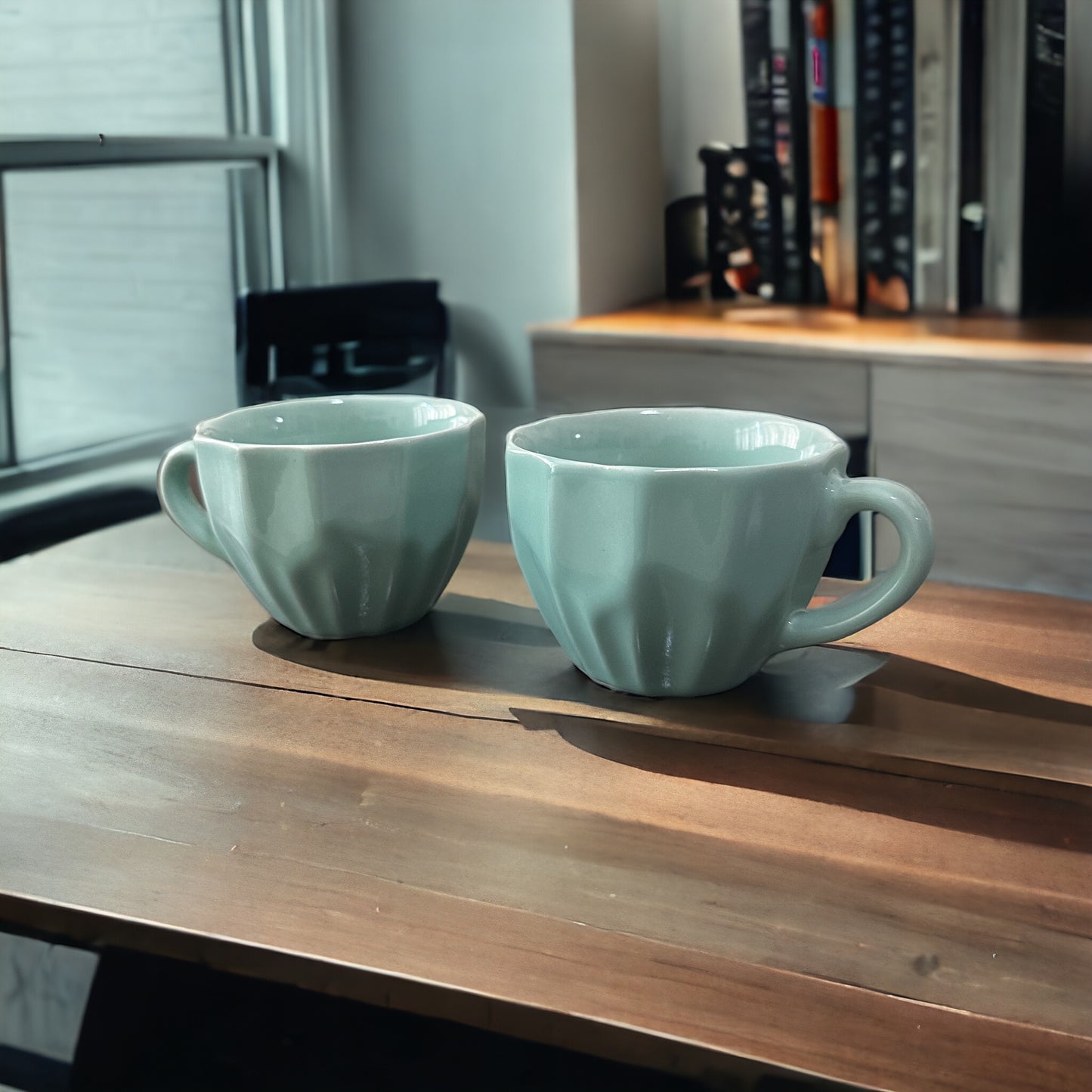 Mint Charm Stoneware Tea Cups - set of 2