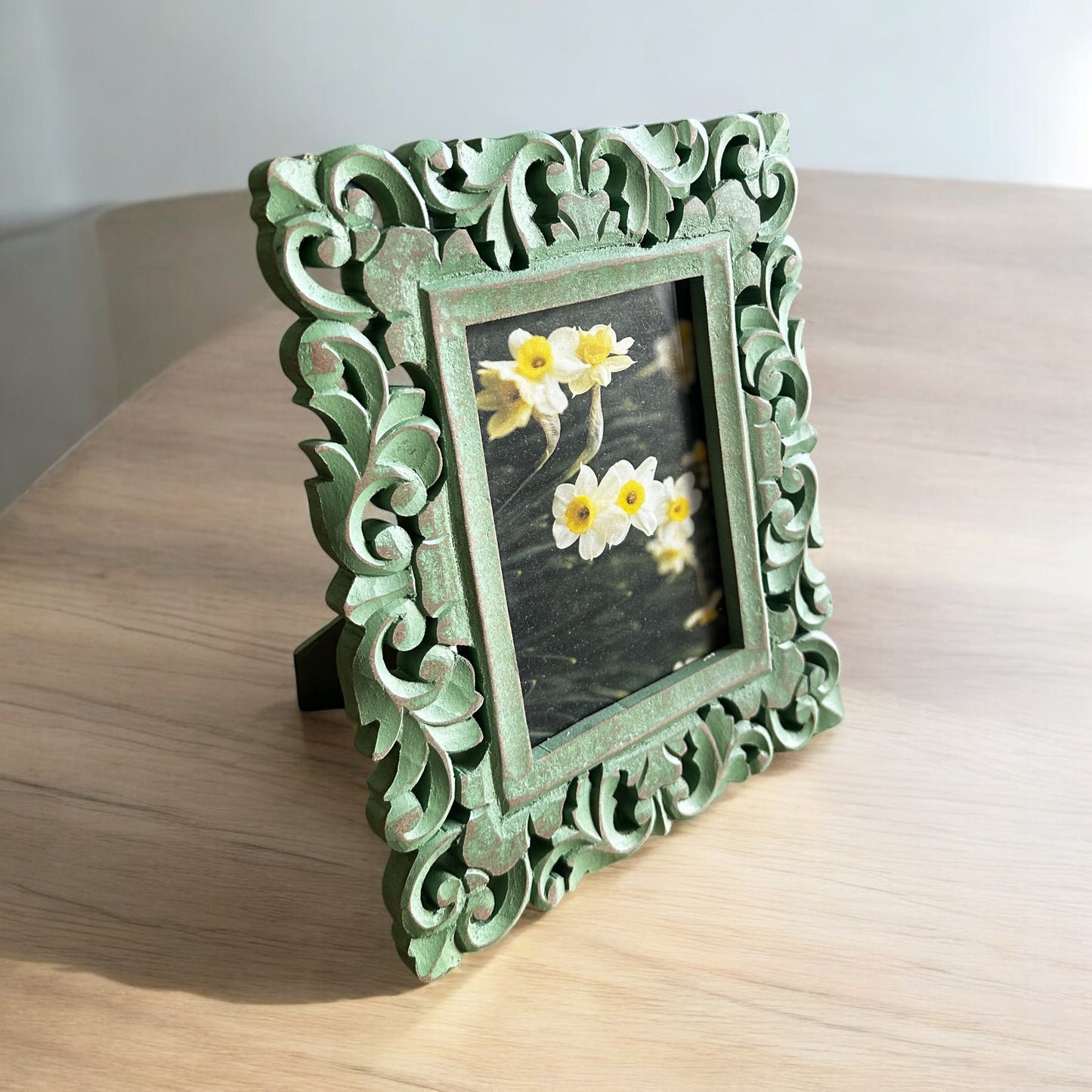 Verdant Memories Washed Green Antique Wooden Photo Frame - single