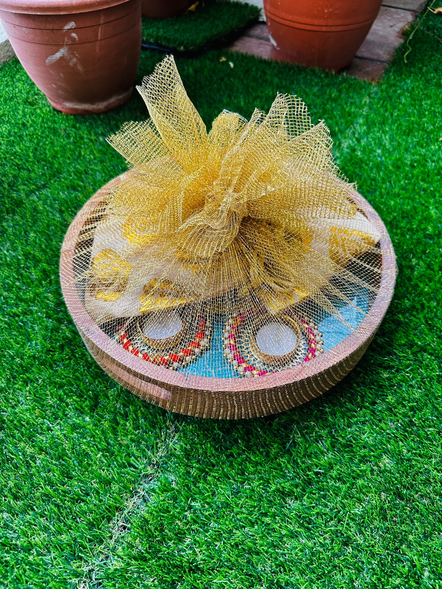 Festival Gift Hamper 3: Wooden turquoise dream tray with festival goodies including normal delivery