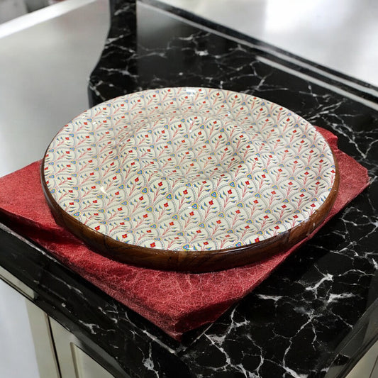 Meraki Scarlet Blossom Round Dip Wood Platter - single