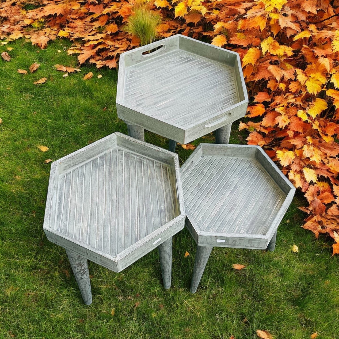 Washed Grey Colour Hex Mango Wood Tray Table with detachable legs