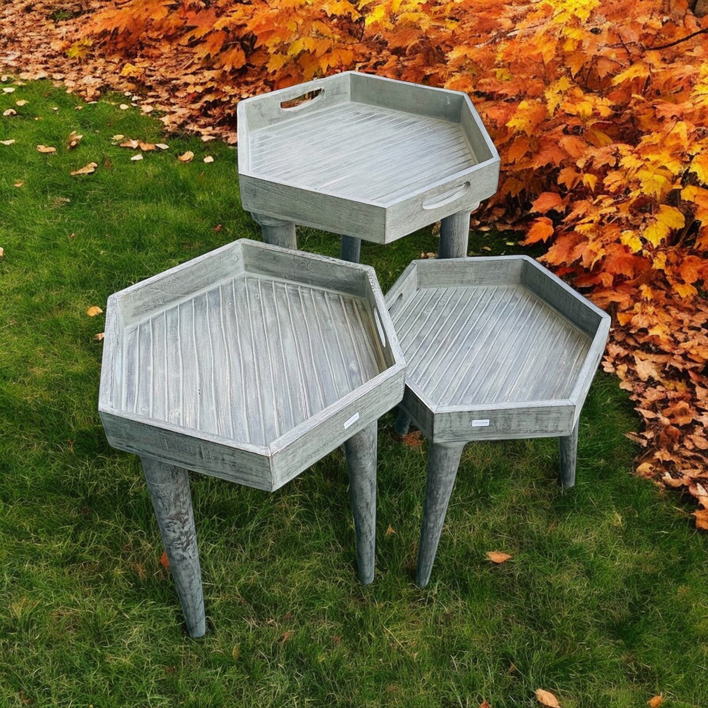 Washed Grey Colour Hex Mango Wood Tray Table with detachable legs