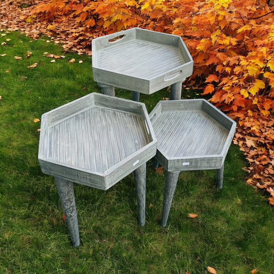 Washed Grey Colour Hex Mango Wood Tray Table with detachable legs