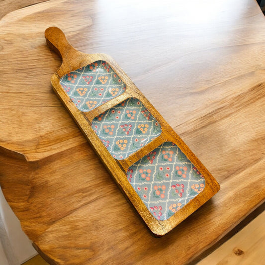 Meraki all-wood Botanical Bliss Three Part Platter - single