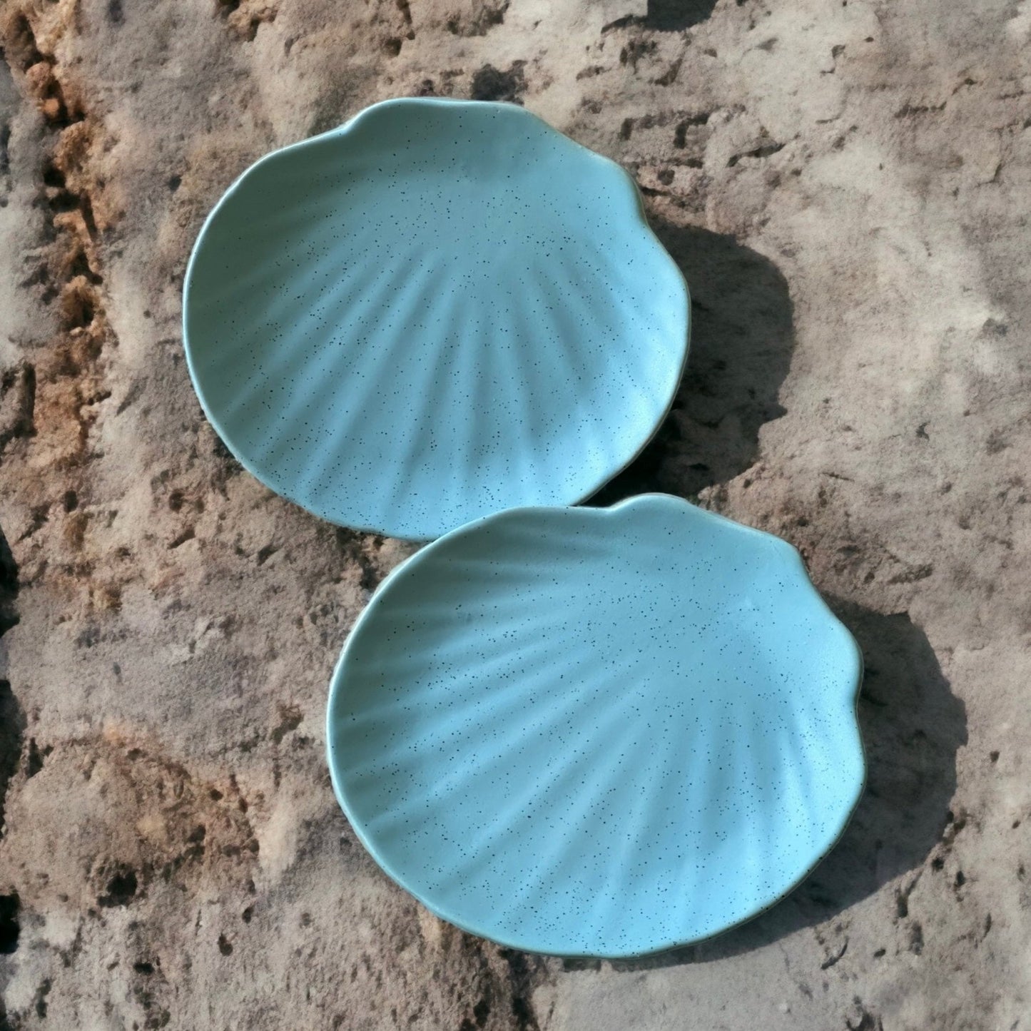 Faded teal shell platters - set of two