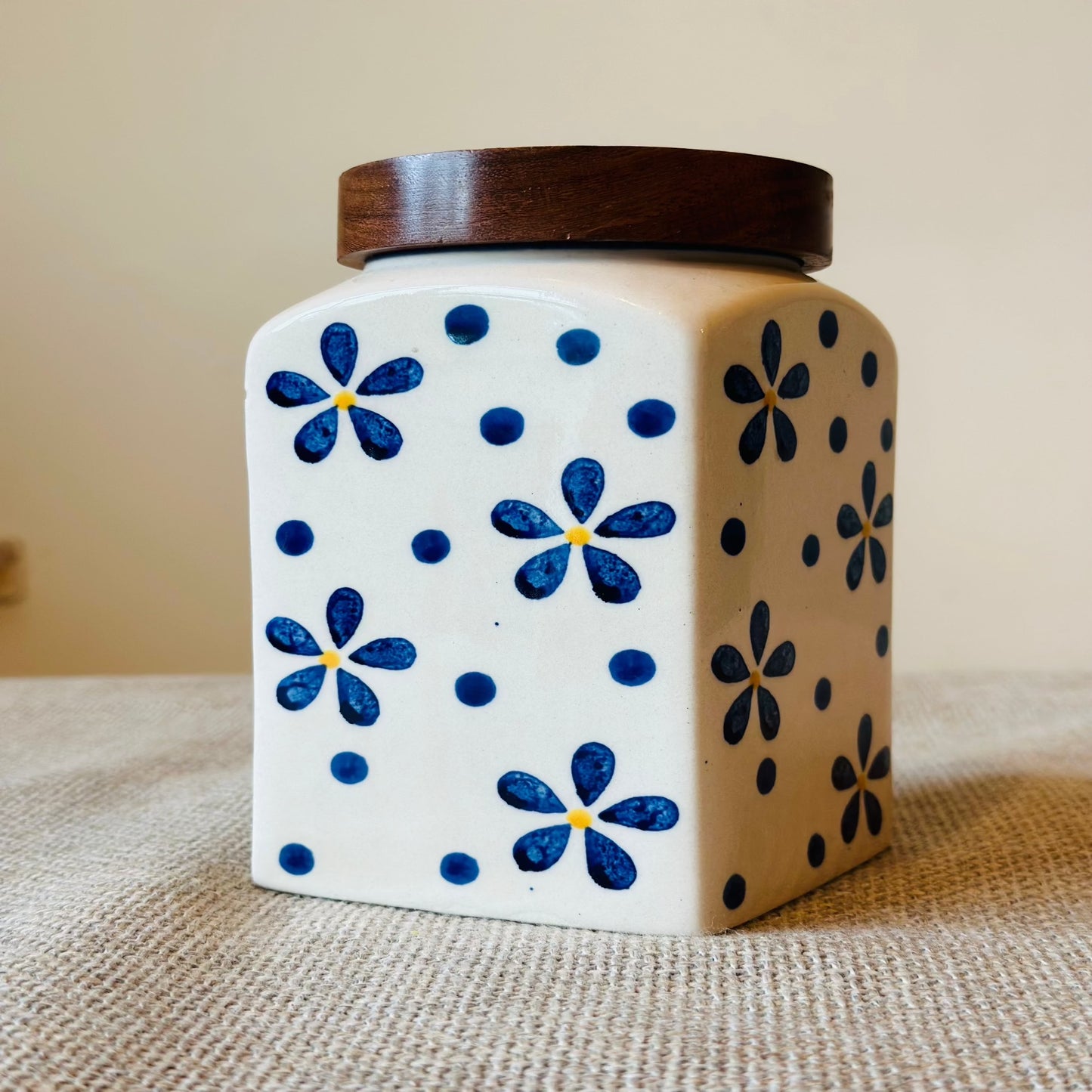 Ceramic blue flower jar big or small - single