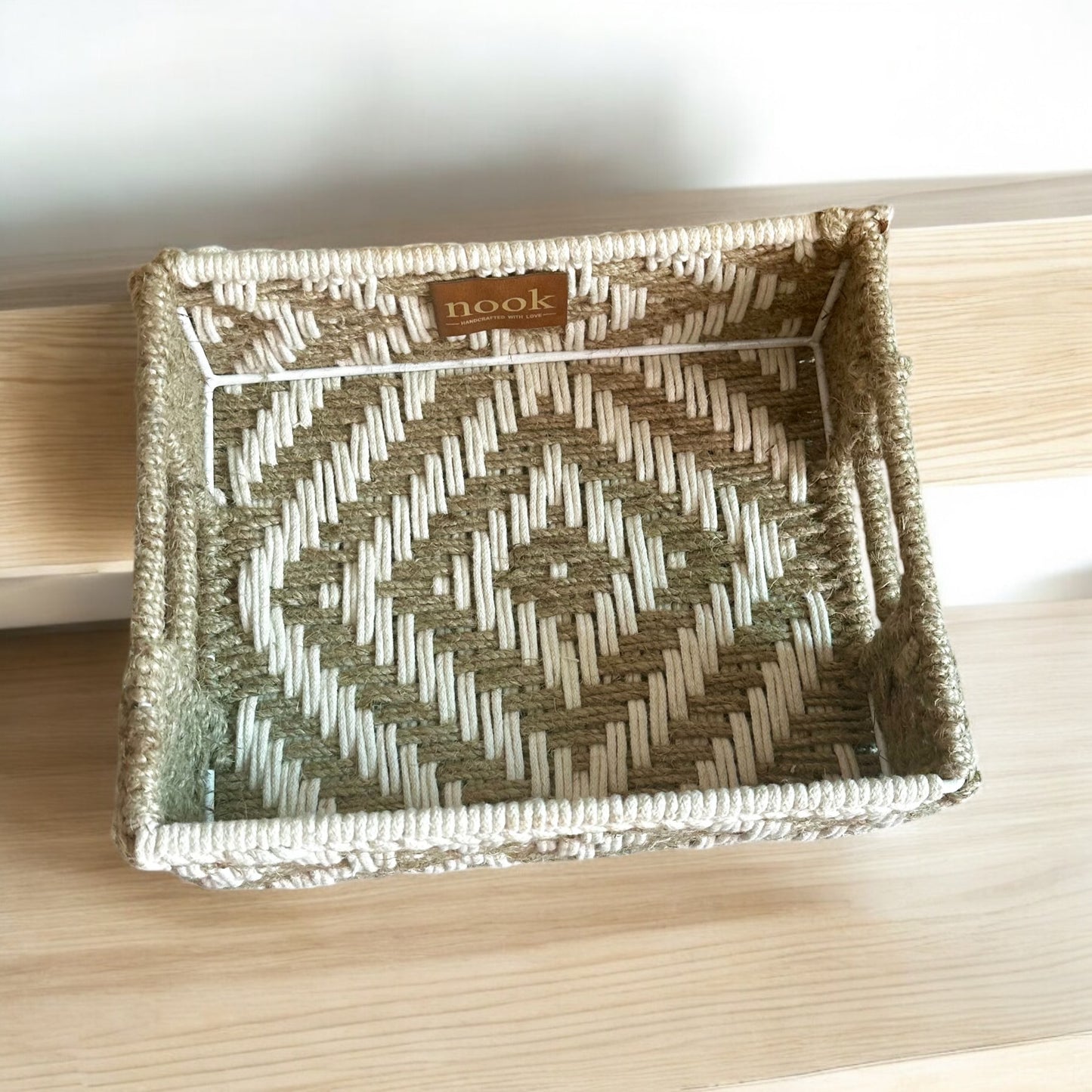 Jute Harmony Eco Chic White Natural Colour Rectangle Tray - single