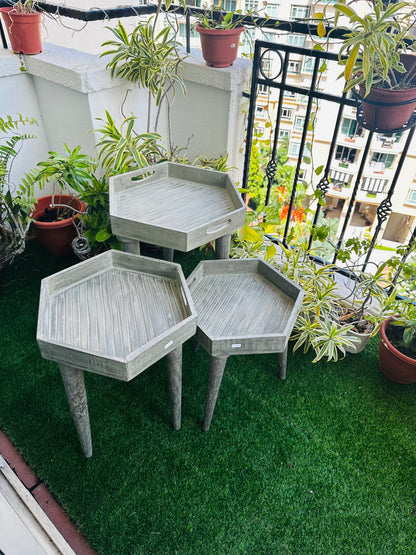 Washed Grey Colour Hex Mango Wood Tray Table with detachable legs