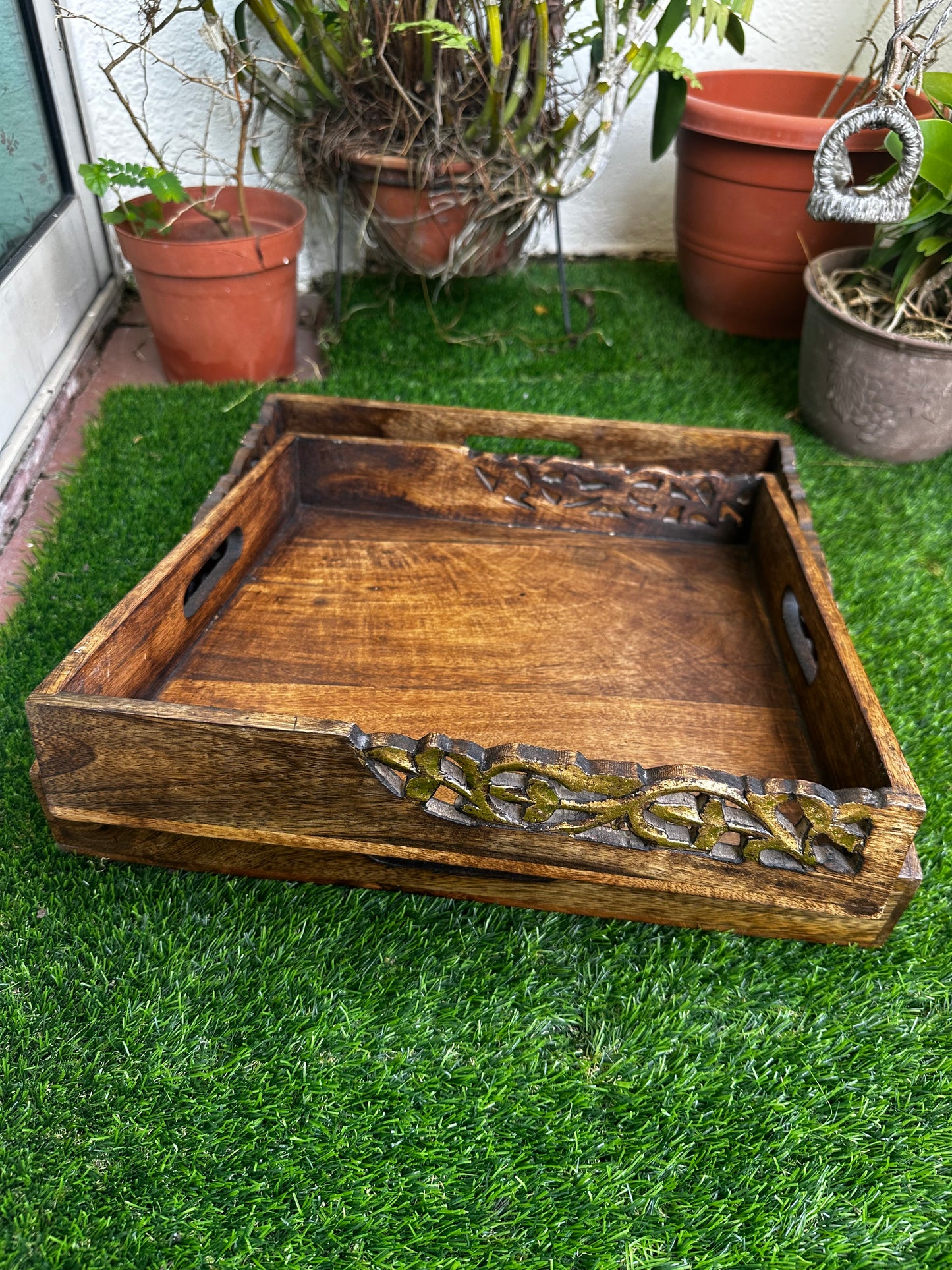 Golden Edge Mango Wood Square Tray