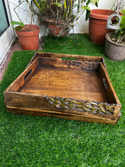 Golden Edge Mango Wood Square Tray