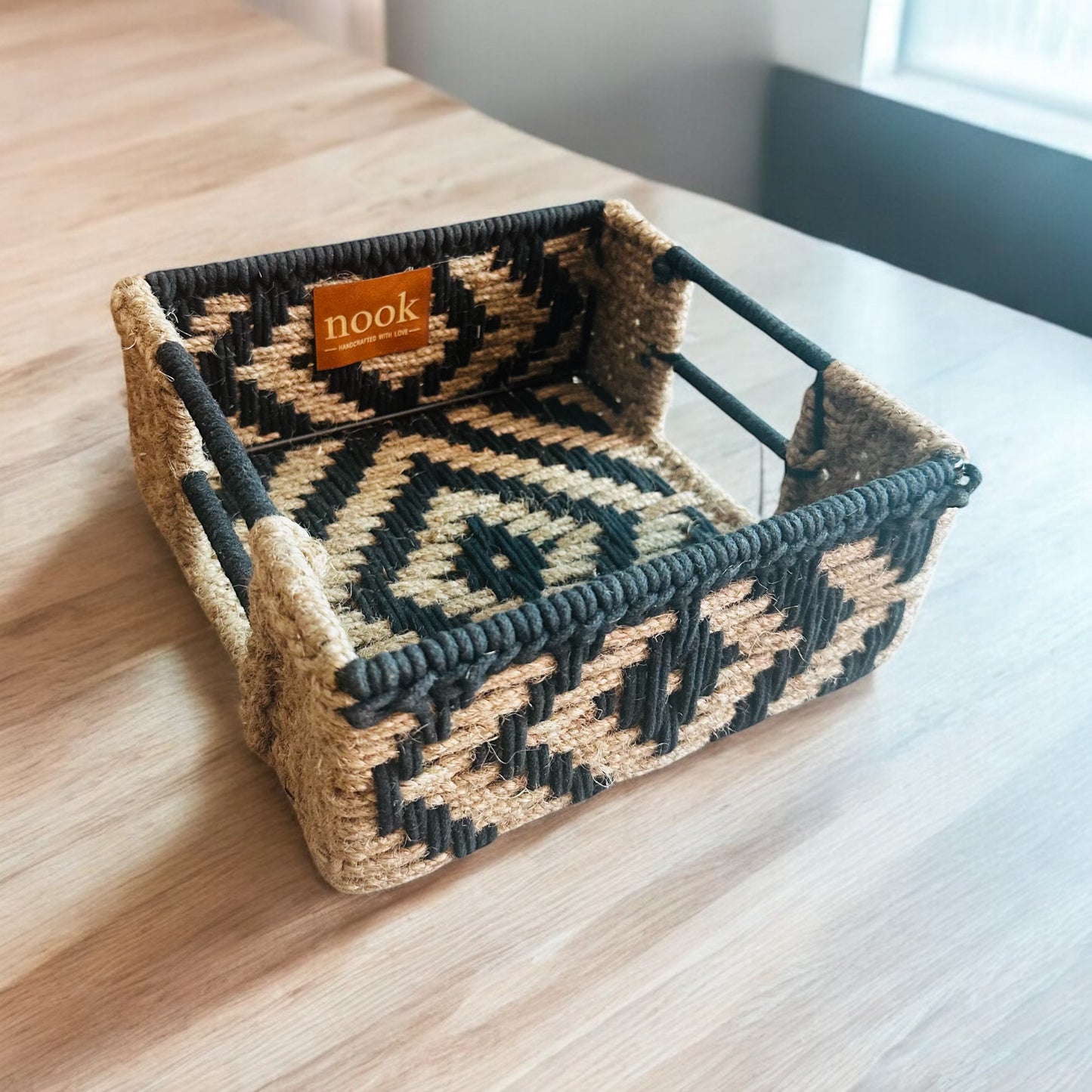 Jute Harmony Eco Chic Black Natural Colour Square Tray - single