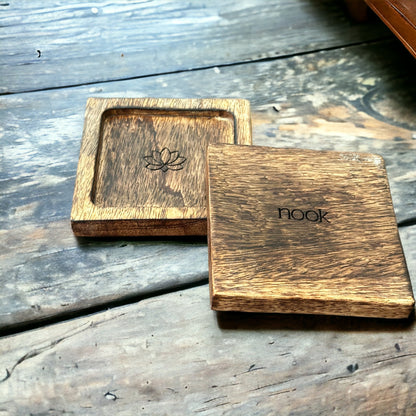 Lotus Impressions Wooden Coasters – set of 2