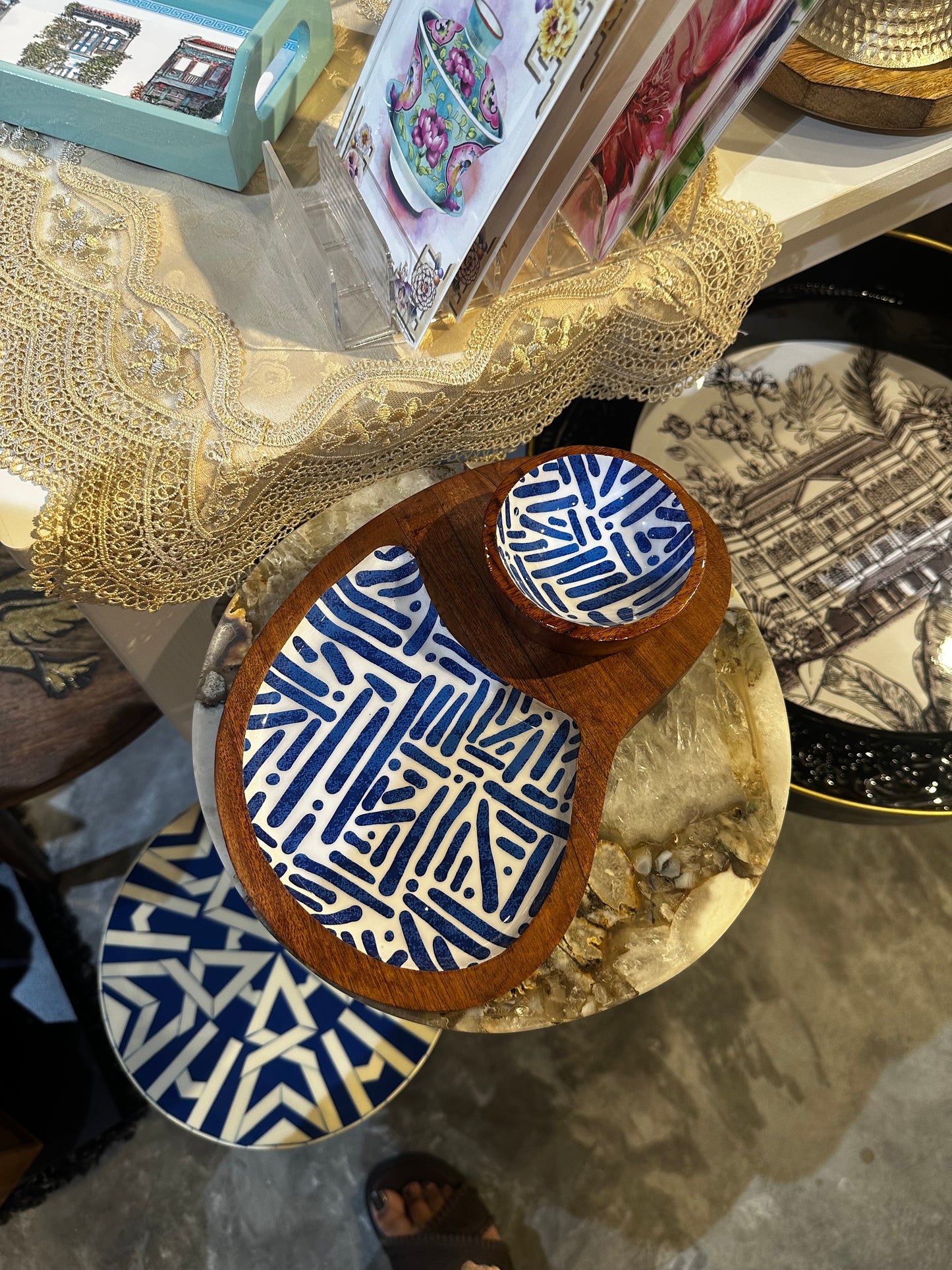 Meraki Blue Meridian Acacia Wood Chip and Dip Platter