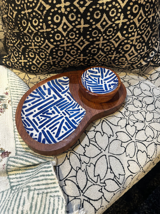 Meraki Blue Meridian Acacia Wood Chip and Dip Platter