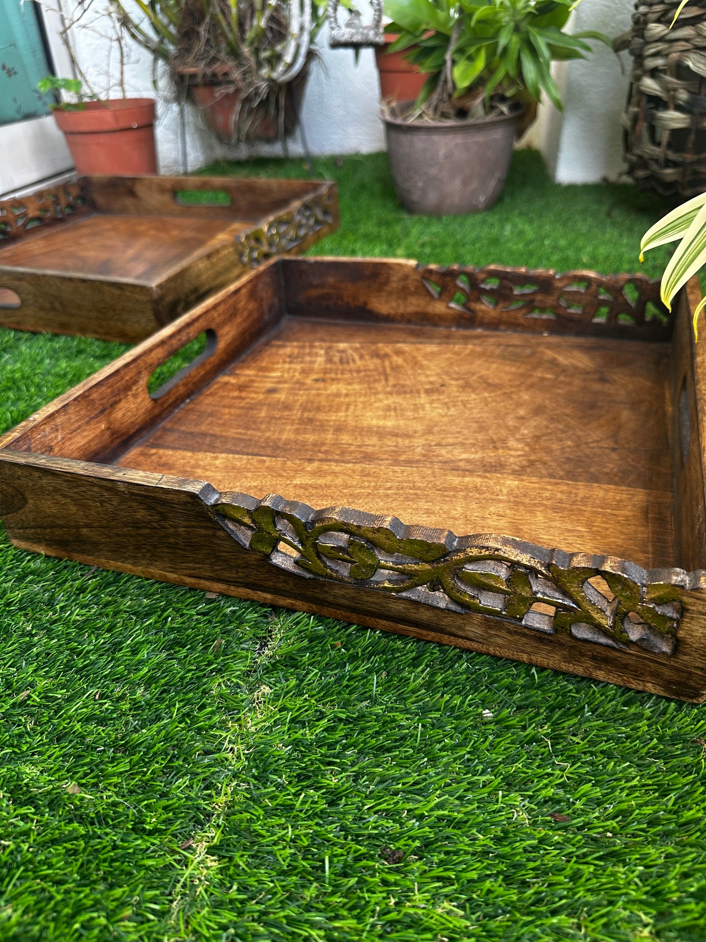 Golden Edge Mango Wood Square Tray