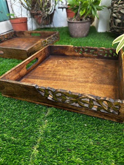 Golden Edge Mango Wood Square Tray