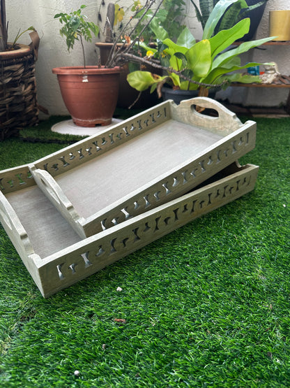 Carvaverde Washed Green Mango Wood Antique Rectangular Tray