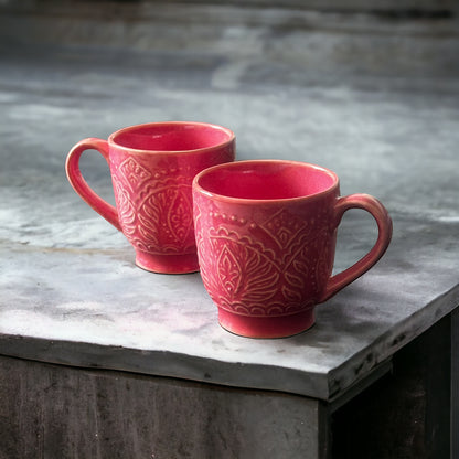 Pink Renee Embossed Studio Pottery Mugs - set of 2