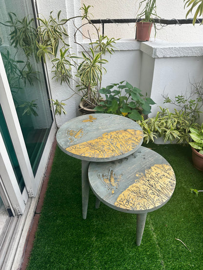 Antique Verdigris Gold Mango Wood Table with Detachable Legs