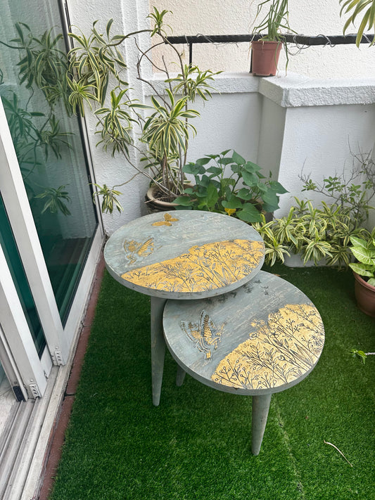Antique Verdigris Gold Mango Wood Table with Detachable Legs