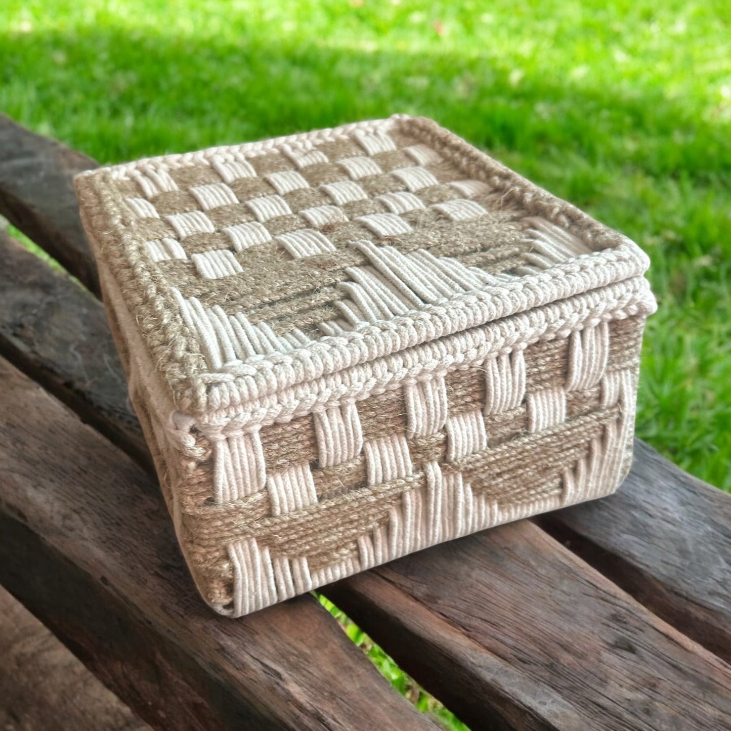 Jute Harmony Eco Chic White Natural Colour Organizer Box - single
